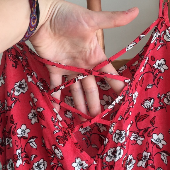 Red Adjustable Romper with White Flowers - Picture 3 of 6